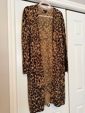 Halogen Leopard Print Open-Front Cardigan in Brown and Black